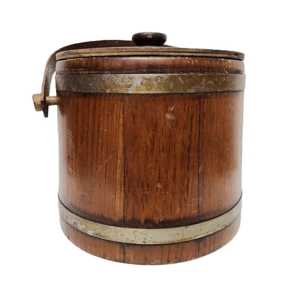 Vintage Basketville Putney Vermont Wood Barrel Cookie Bucket